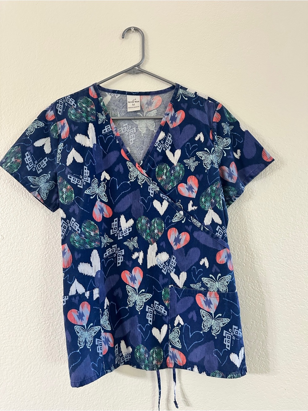 Movie Star Navy Floral Heart & Butterfly Scrub Top - Women's